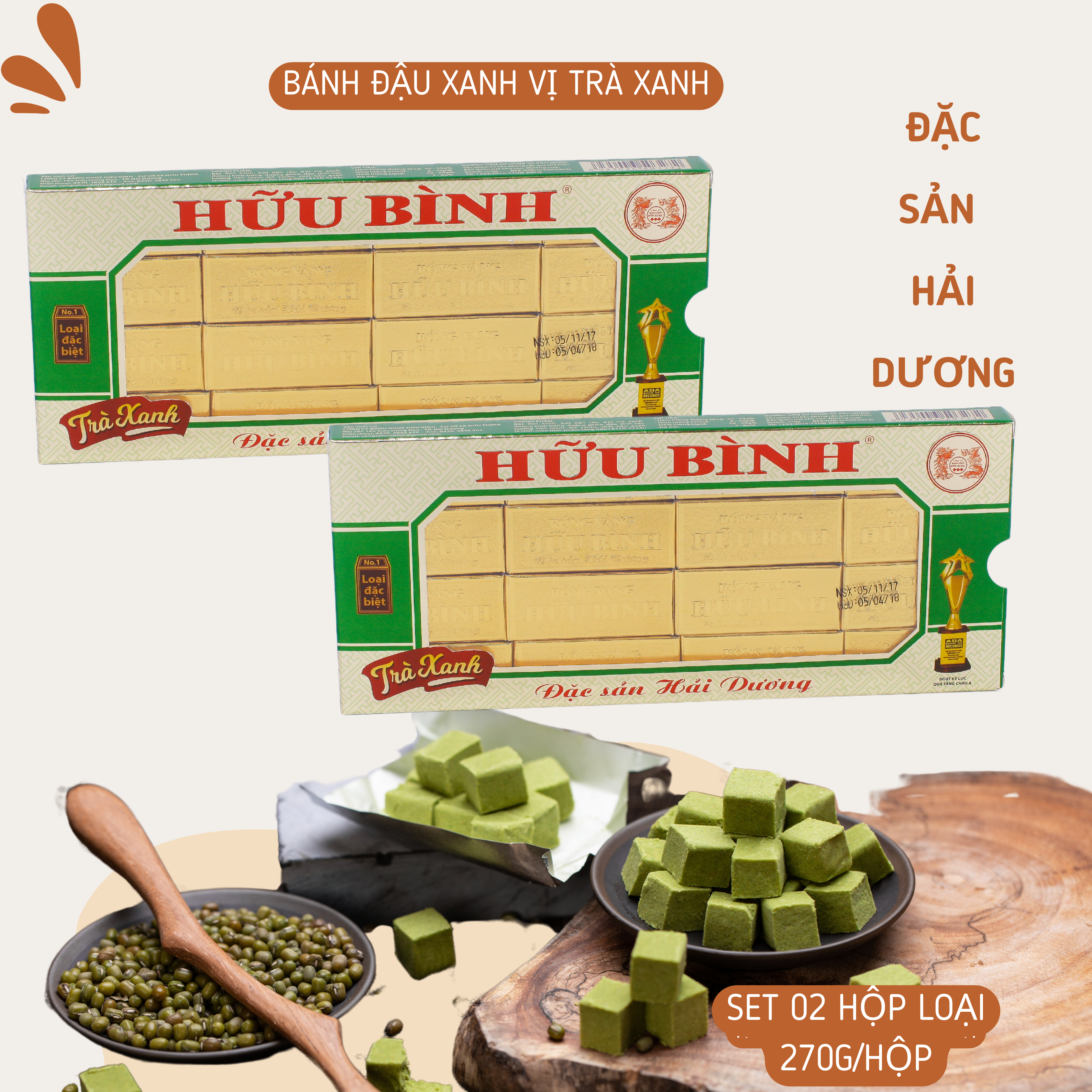 Bánh đậu xanh vị trà xanh 270g #8935046503272 - Bánh đậu xanh